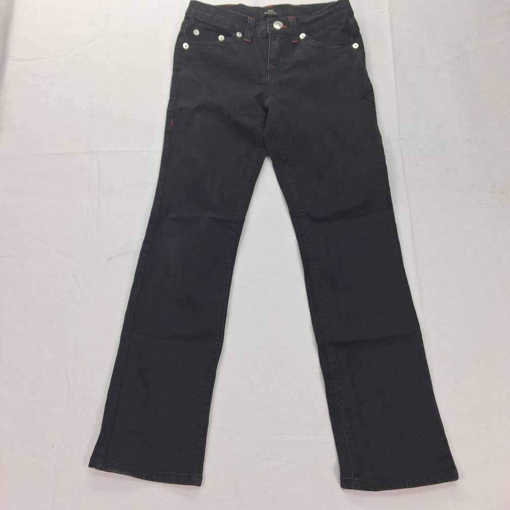 True Religion Jeans Boys 14 Ricky Relaxed Straight Black Red Stitch EUC
